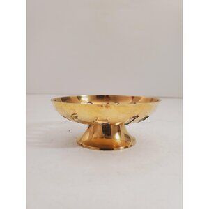 Vintage brass lobed candy dish from India - Pedestal Bowl Enamel Brass Vintage